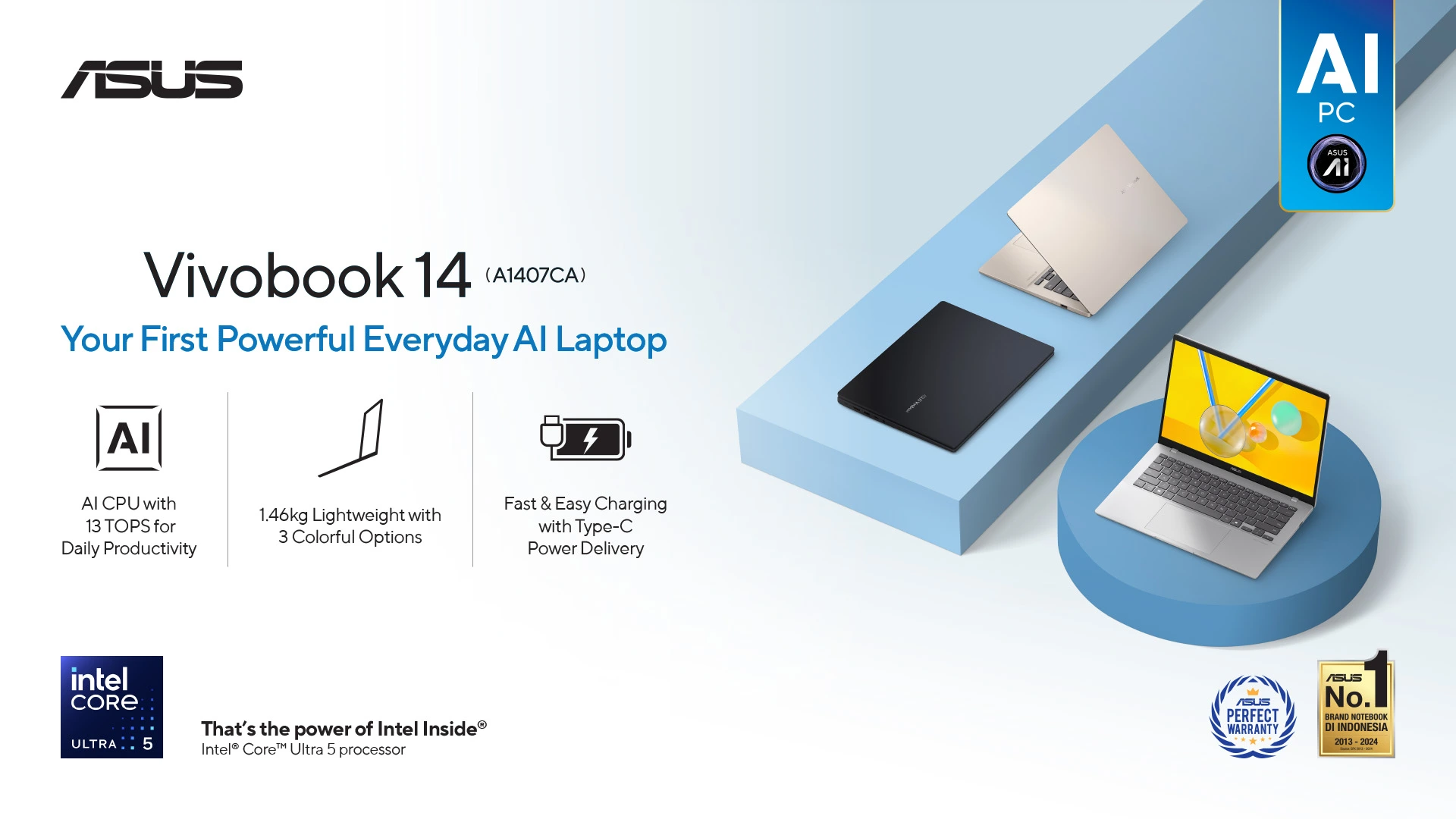 ASUS Vivobook 14 (A1407CA). Laptop AI Murah dengan Intel Core Ultra 2 ASUS Vivobook 14 (A1407CA)