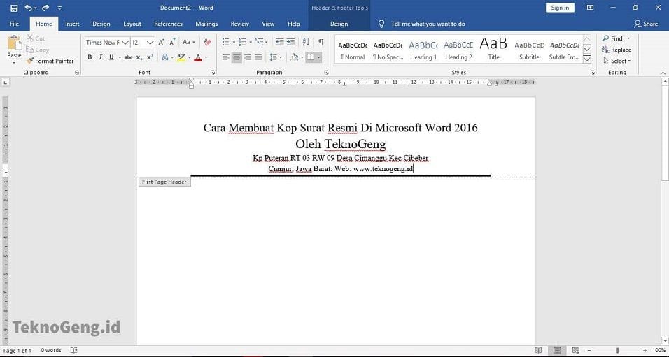 Cara Membuat Kop Surat Resmi Di Ms Word 2016 3415